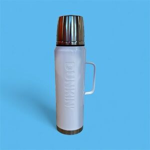 Dunkin' White and Silver Thermos